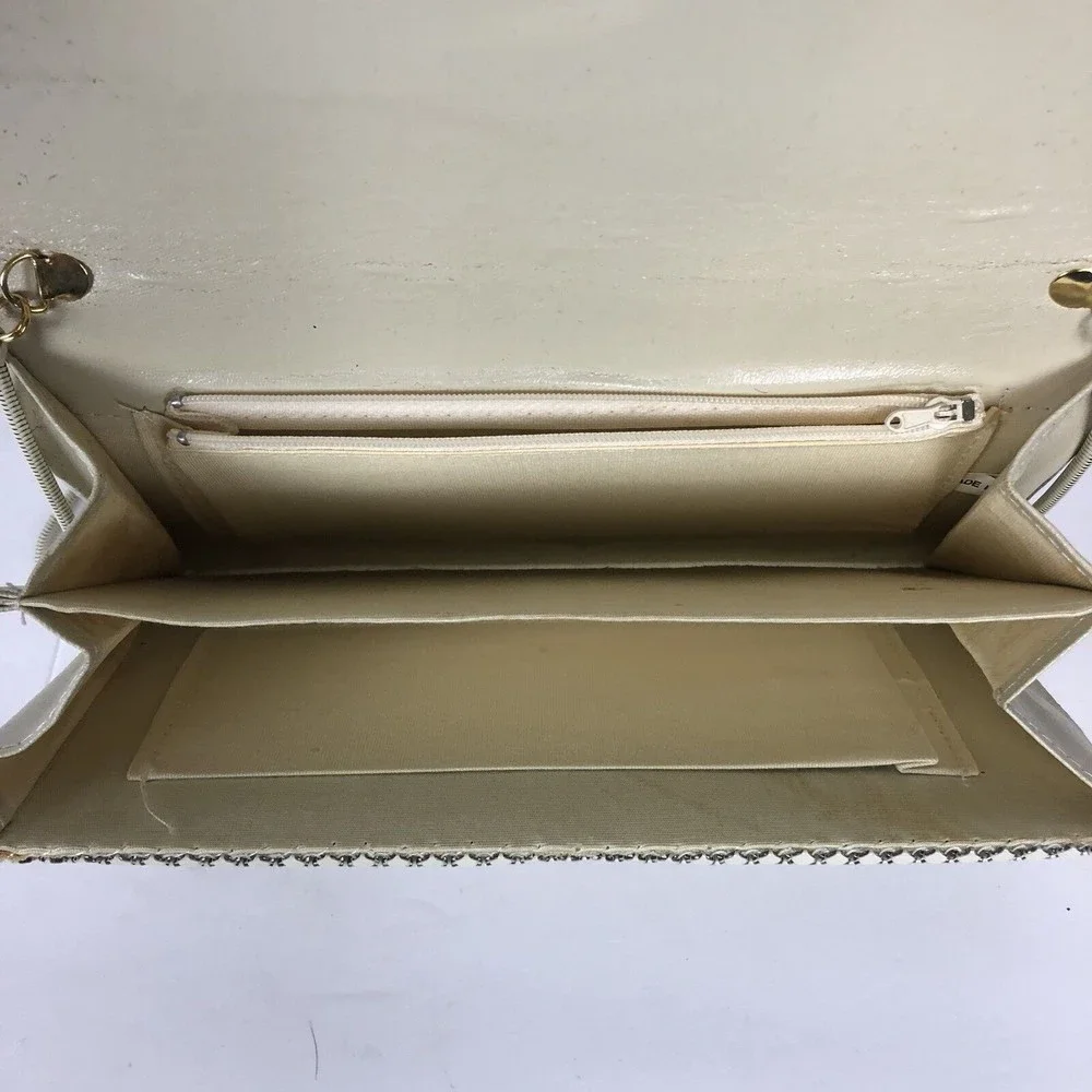 Womens Metal Mesh Evening Purse Clutch Bag Ivory Date Prom J‎